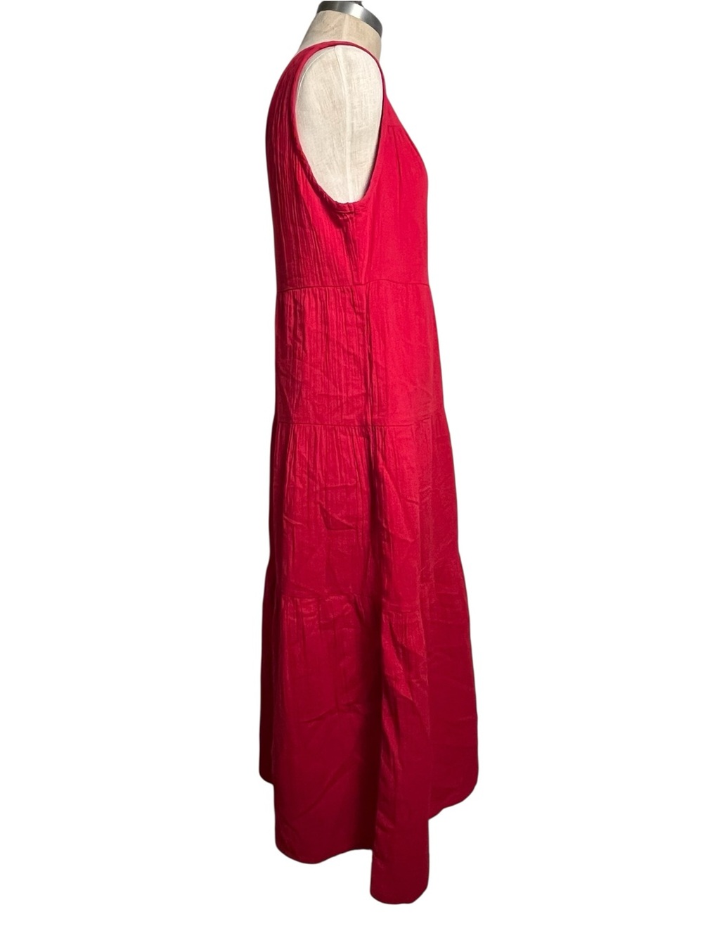 Quince Vibrant Red V-Neck Tiered Maxi Dress - Picture 5 of 9